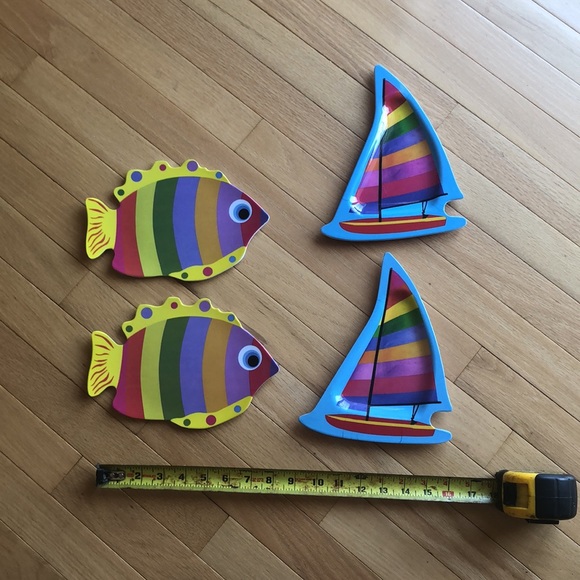 LOT 4 Fish Sailboat colorful small plates indoor outdoor beach nautical ocean - Picture 8 of 9